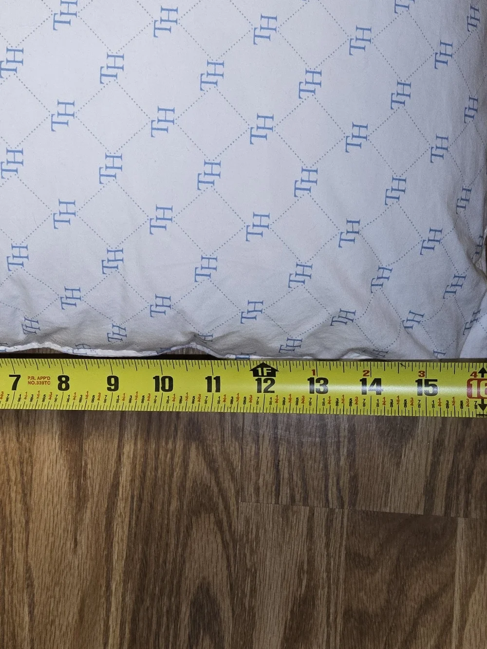 Tommy Hilfiger White Pillow with Light Blue TH Monogram and Navy Brand Tag